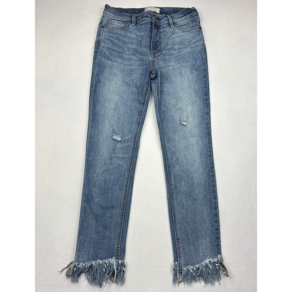 Free People Womens W 28 Fringe Hem Crop Jeans Stretch Distressed Denim Pants